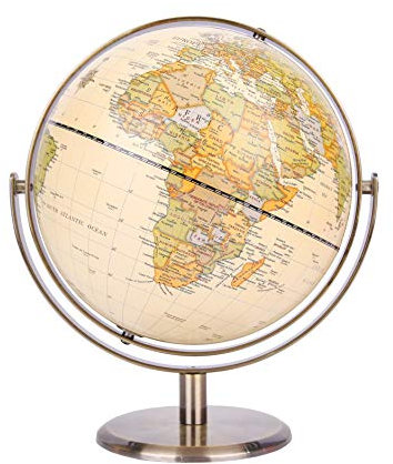 Exerz 20cm Antique Globe Metal Arc and Base Bronzed Colour - World Globe All direction 360° Rotation - Modern Map in Vintage Colour