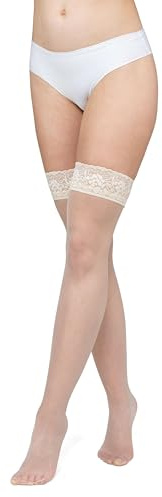 LORES Calze autoreggenti da donna con collant in pizzo a coscia alta Calze sopra il ginocchio in silicone 15 denari, Ecru M/L