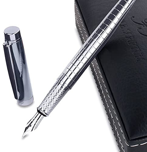 Facile Scriptum | Hochwertiger Premium Füllfederhalter aus Metall mit edlem Etui aus Kunstleder | Modell Ice Silver | Perfekt zum Schreiben und Verschenken | Eisiges Silber