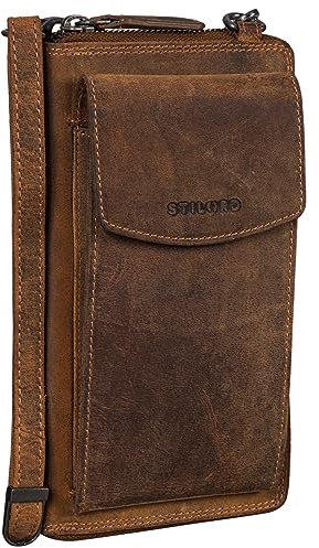 STILORD Damen Umhänge Geldbeutel aus Leder mit Handyfach - 2 in 1 Geldbörse Handytasche zum Umhängen - Crossbody Portemonnaie für Frauen 'Sarah' Echtleder groß, Farbe:bergamo - braun