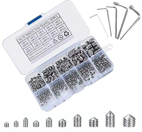 290Stück Madenschrauben Set Edelstahl Kegelspitze Hex Madenschrauben Sortiment M3 M4 M5 M6 M8 Innensechskant Gewindestifte für Türgriffe Wasserhahn Leuchte
