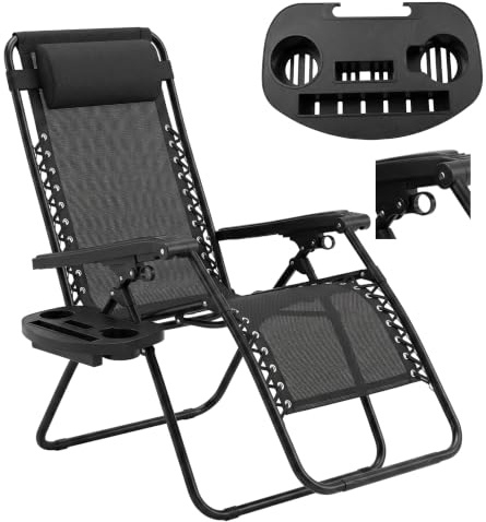 Aspect Zero Gravity Lounger Chair, Outdoor & Garden Sunloungers, Folding Reclining Patio Chair, Cup Holder, Soft Cushion and Headrest for Poolside, Camping, Coffee (Recliner Chair - Black)