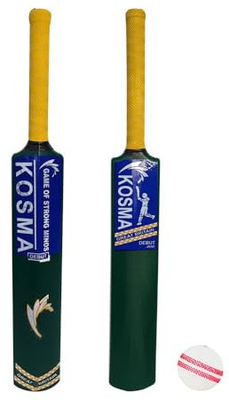 Kosma Kwik - Set di pipistrelli da cricket con 1 palla a vento con cucitura | Junior Crazy Cricket Bat n. 6 (31 pollici) | Attrezzatura per il cricket | Verde e giallo