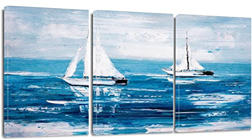 Artscope Stampe e Quadri su Tela 3 pz. Oceano Blu e Barca a Vela Immagine Fotografia Murale Tela Wall Art Bel Regalo per Home Decor Ristorante Cucina Regalo di Anniversario Compleanno 30x40CM