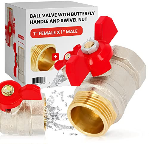 Kugelhahn mit Schmetterlingsgriff Packungsmutter IG 1'' x AG 1'' Wasser Kugelventil Flügelgriff Langlebig Messing Auslaufventil Korrosion Geschützt Heißwasser