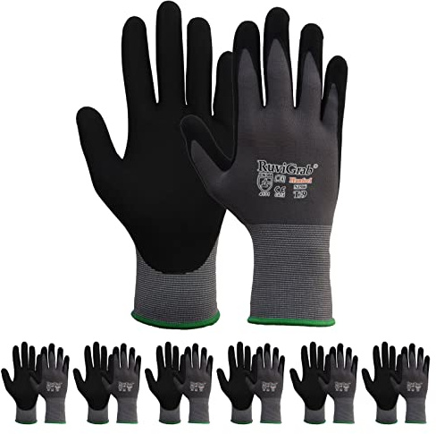 Ruvigrab NitriloMicro atmungsaktiver Arbeitshandschuh | Fettabweisende Handschuhe | Gartenhandschuhe | Handschuhe für Industrie, Baugewerbe, Landwirtschaft | Arbeitshandschuh für Damen und Herren