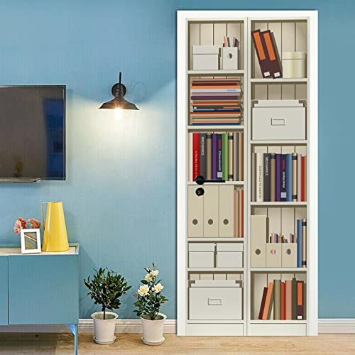 Pegatinas Para Puertas 3d Librería Mural Autoadhesivo Decoración Del Hogar Pegatina De Pared Arte Pegatina Dormitorio Armario Cristal BañO Cartel Extrable,77x200cm