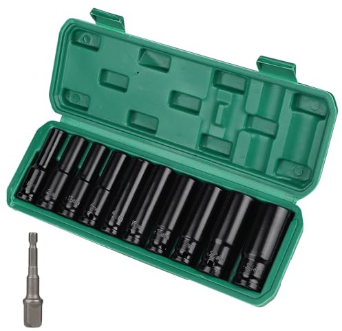 CPROSP 11-tlg Schlagschrauber Nüsse 1/2, Langnuss Satz 1/2 10,12,13,14,15,16,17,19,22,24mm, Impact Socket Set mit Kunststoffkoffer,