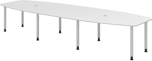 bümö Konferenztisch oval 400x130 cm großer Besprechungstisch in weiß, Besprechungstisch mit Gestell in Silber, Meetingtisch für 14 Personen, XXL-Tisch für Besprechungsraum & Meeting