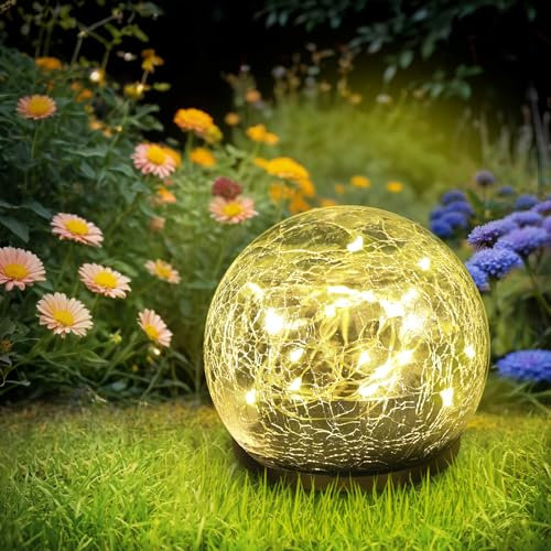 Anordsem Lampes solaires pour Jardin extérieur Ø 10 cm, Boule Jardin Solaire Blanc Chaud 30 LED,Lampe Boule Verre IP65 étanche Decoration extérieure terrasse