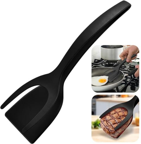 2 en 1 Spatule à œufs au plat, Cuisson Spatule Antiadhésive 2 en 1 en silicone, Pince à spatule œufs Retournée, Pince à Grill Outil de Cuisine pour Poisson, Oeuf, Burger, Crêpe
