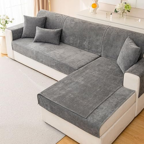 Mingfuxin Chenille Sofa Cover Slipcovers 1 2 3 4 Seater, Universal Non-Slip Corner Sofa Covers L shape Sectional Sofa Couch Cushion Covers Furniture Protector for Living Room(Dark Gray,90 * 120cm)