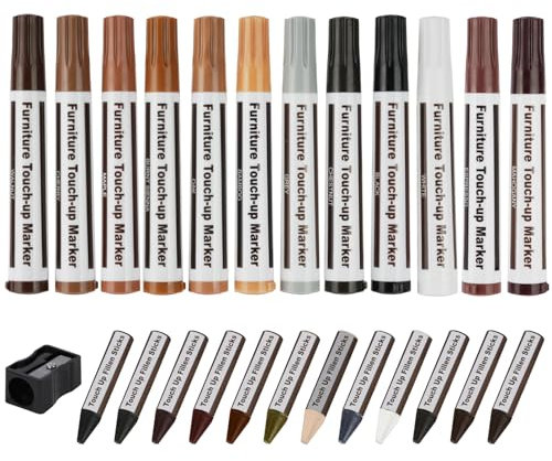 ACWOO Kit di Riparazione Mobili in Legno, 25 Pezzi Pennarello per Legno con Bastoncini di Cera, Stucchi per Legno con Temperino, Riparare per Riparare Crepe, Fori, Graffi, Parquet, Mobili