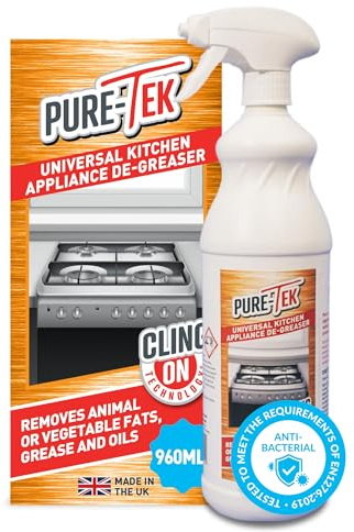 Pure-Tek Degreaser Spray - Deep Cleaning Cooker & Kitchen Cleaner Spray, Heavy Duty Grease Remover, Electric Induction & Ceramic Hob Cleaner, Cooker Hood, Air Fryer, Microwave, Kitchen Cleaning, 960ml