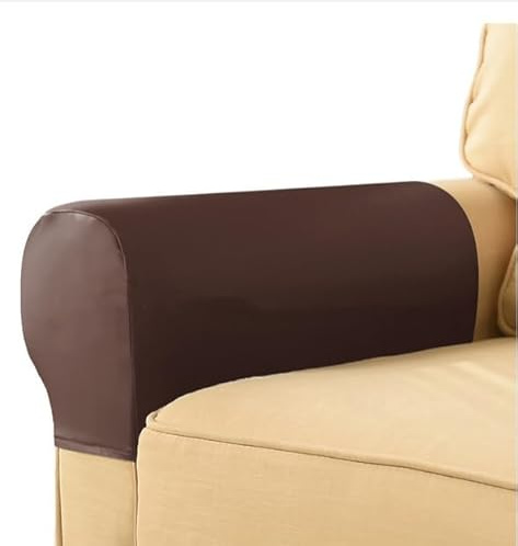 Yogsey 1 Pair Sofa Faux Pu Leather Armrest Protector Universal Armchair Cover Non-Slip Soft Leather Couch Arm Rest Covers Thickened Waterproof Furniture Protector (Wine Red)
