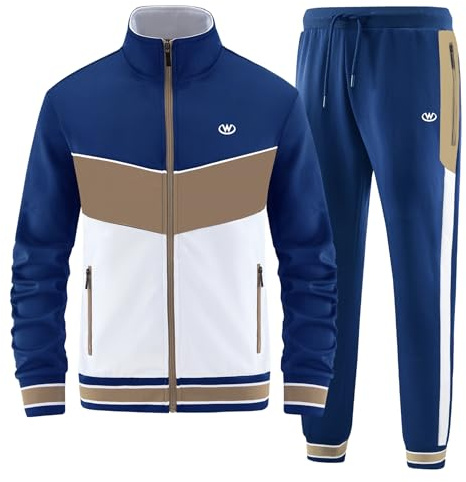 ANOTWENER Chándales para hombre conjuntos casuales manga larga cremallera completa chaqueta y pantalones de chándal chándal trajes deportivos, JW-7153, XL