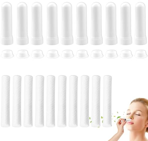 HSKRKOW 10 Pièces Stick Inhalateur Pour Huiles Essentielles Nez,Inhalateur Huiles Essentielles, Tubes Inhalateurs Réutilisable Plastiques Vides Aromathérapie Avec 10 Mèches (Blanc,A)