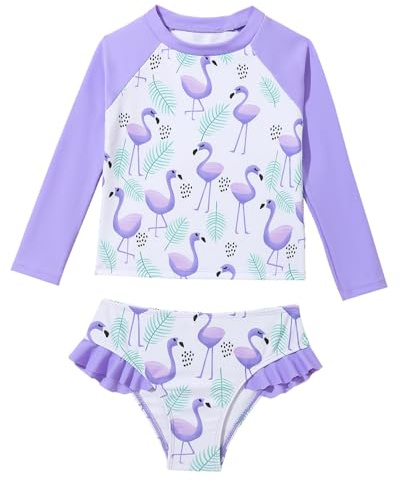 WYTbaby flickor baddräkt tvådelad baddräkt för flickor långärmad utslagsskydd sommar strand simning set för 3-8 år, Lila, 4-5 År