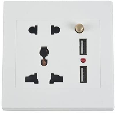 Okeeyseda 2.1A Dual USB Caricabatteria da Parete Adattatore per Presa di Corrente Universale Interruttore Bianca per Pannello