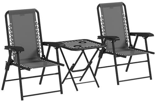 Outsunny Conjunto de Mesa y Sillas Terraza Exterior Plegables Gris Oscuro