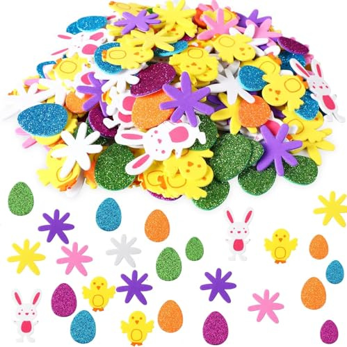 150PCS Easter Foam Stickers,Easter Crafts for Kids,Glitter Easter Stickers for Easter Decorations Creative Art Supplies Bonnet Making Card Making (150PCS)
