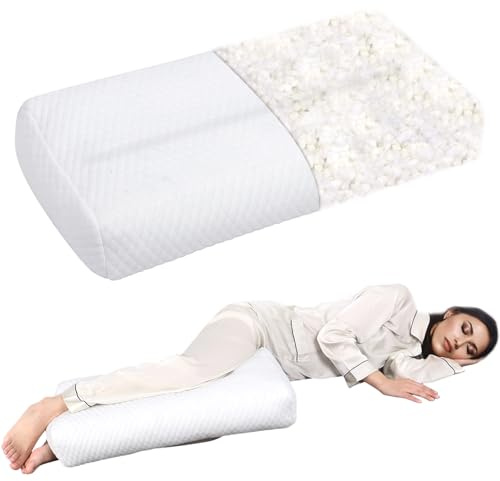 TANYOO Knee Pillow for Side Sleepers Shredded Memory Foam Adjustable Legs Pillow for Side Sleeping Between Legs Perfect for Knee and Hip Pain Relief and Improve Sleeping, Washable (White)