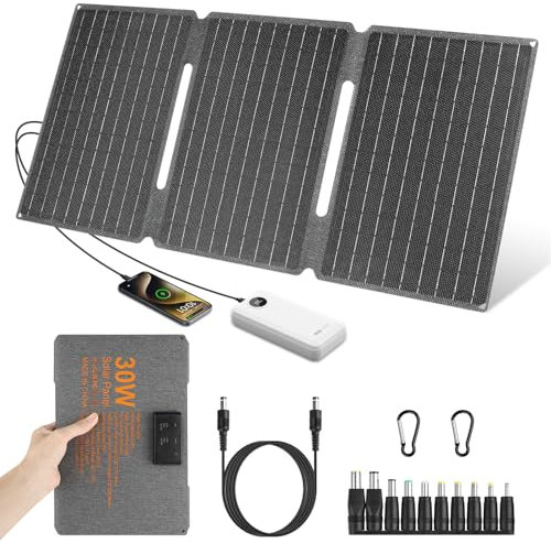 【Panneau Solaire Portable 30W 18V】 KWODE 30W Chargeur Solaire, ETFE IP67 Panneau Solaire Pliable, DC+USB3.0+Type-C Chargeur Solaire Portable Puissant pour Téléphones Tablettes Batterie Externe Camping