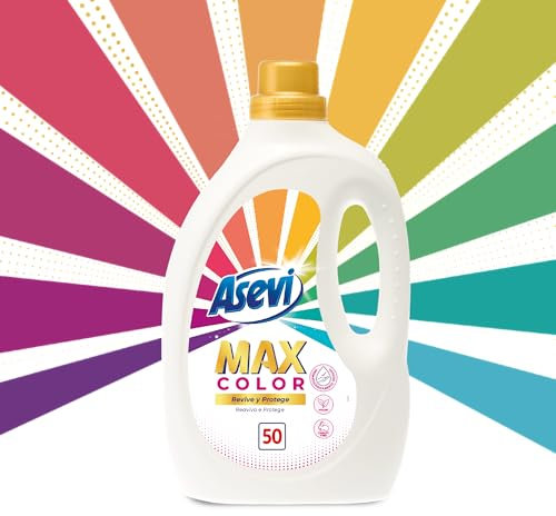 Asevi Detergente Líquido para Lavadora Max Color - Detergente Hipoalergénico Concentrado para Ropa de Color - Protege y Revitaliza los Colores - Frescura Duradera - 50 Lavados