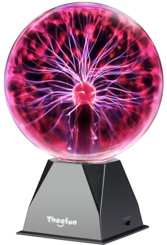 Theefun 8 Inch Plasma Ball Lamp, Touch & Sound Sensitive Plasma Globe Magic Cool Nebula Ambience Light for Christmas, Party, Home Decor, Creative Gift (Red)