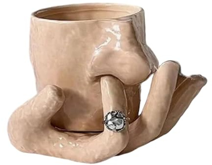 Keramiskt näsplockande koppset – 410 ml med fat, handgjord rolig , smyckesbrickfunktion, robust keramik, perfekt för , nya presenter