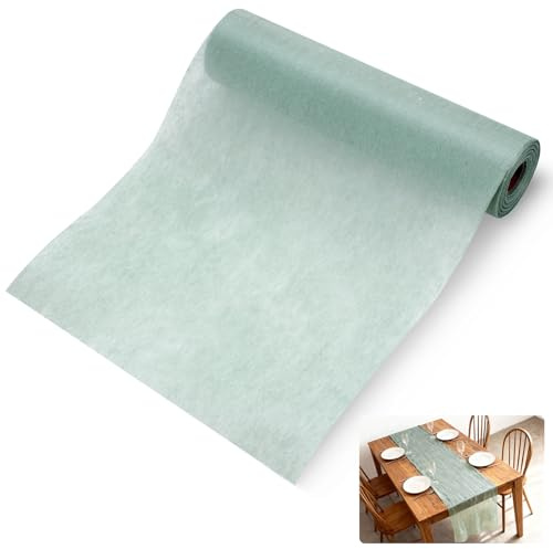 Hejo Tischläufer Grün, Moderner Vlies Tischläufer Eukalyptus Grün 30cm x 25m - Elegante Festliche Tischdeko für Hochzeiten, Geburtstage, Weihnachten, Gartenpartys