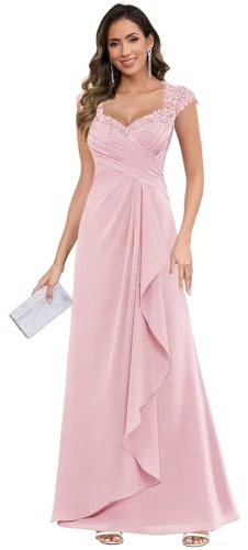 Beyonddress Chiffong aftonklänningar lång brudens mor klänningar ruffle V-ringad spets brudtärneklänningar, ROSA, 40