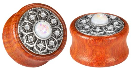 COOEAR (1 par vintage trä opal center blomma öronproppar tunnel mätinstrument stretchpiercingar