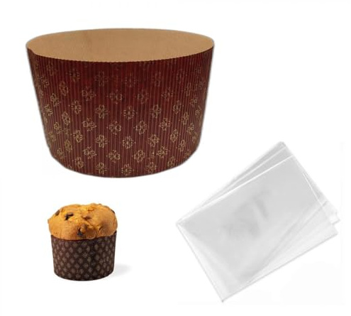 OPIROS Stampi Per Panettone Alto Rigato Ondulato gr.500 Per Cottura Forno Lievitati Dolci Di Natale (Pz. 5 Stampi + Pz. 5 Buste)