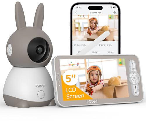 ieGeek Babyphone mit Kamera 2K 3MP, 5 Zoll WLAN Video-Babyfon mit PTZ 360°, automatischer Verfolgung, Nachtsicht, Bewegungserkennung, Weinerkennung, App-Steuerung, Temperaturanzeige
