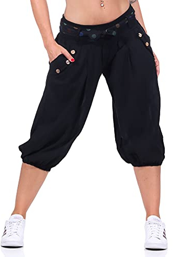 Malito Mujer Pantalón con Cinturón Corto Aladin Yoga Pants 3416 (Negro)