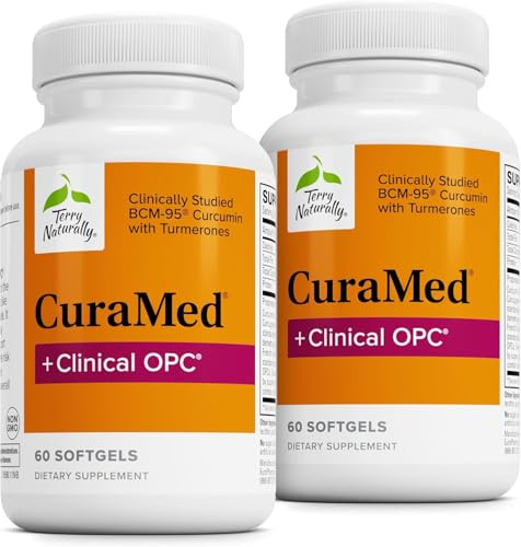 Terry Naturally CuraMed + OPC (2 Pack) - 60 Softgels - BCM-95 Curcumin & French Grape Seed VX1 Supplement, Supports Brain, Heart, Colon, Prostate & Liver - Non-GMO, Gluten-Free - 60 Total Servings