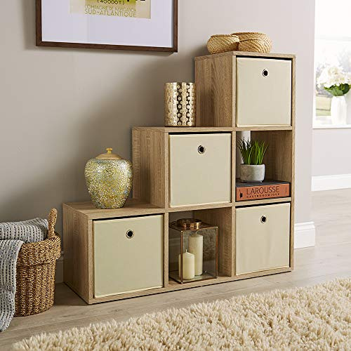 Home Source Step Style Storage 6 Cube Bookcase Wooden Display Staircase, Oak Effect