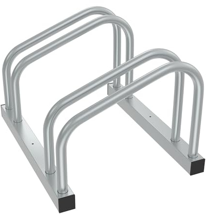Aufun Fahrradständer Aufstellständer aus Stahl Für 2 Fahrräder, Silber | Mehrfachständer mit 37cm Radständer für 30-65mm Reifenbreite, Boden Wand Montage Platzsparend