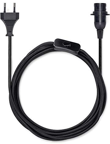 kwmobile Douille E14 avec fil - Support lampe pour ampoule avec bague de fixation cordon prise électrique interrupteur - Câble en tissu noir 3,5m