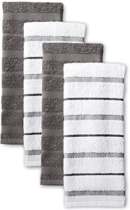 KitchenAid Albany Kitchen Towel Set 4-Pack 16x26, Charcoal Grey/White