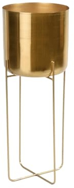 Serene Spaces Living Tall Gold Planter with Detachable Metal Stand - Modern Mid Century Decorative Indoor Plant Pot - Large Floor Planter for Living Room, Kitchen, Office - 26 H x 9.25 Diameter