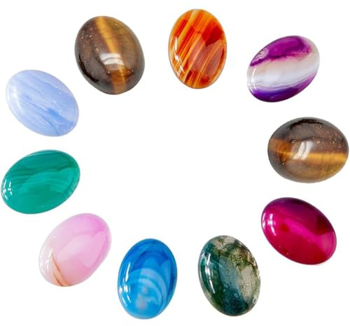 SUPERFINDINGS 20Pcs 10Colors Oval Natural Striped Achate Banded Achat Cabochons Gefärbte Edelstein Cabochons Mit Flachem Rücken Für Die Schmuckherstellung von Halsketten Keine Löcher 18x13x5mm