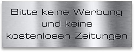 Metzler Briefkastenschild Keine Werbung und keine kostenlosen Zeitungen aus V2A Edelstahl - Türschild mit selbstklebender Rückseite - Größe: 8,5 x 3 cm