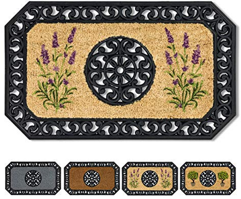 Carpido Fußmatte Beige Lavendel – Sauberlauf 45x75 cm – Türmatte Innen Bereich – Eingangsmatte für den überdachten Außenbereich – Kokosmatte mit Gummirand
