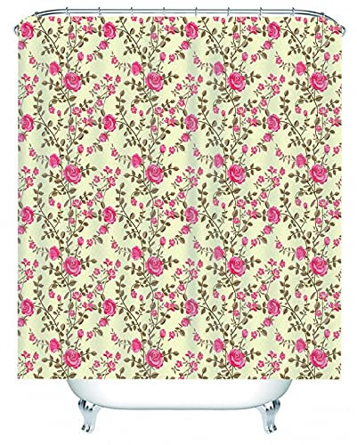 Banemi Shower Curtain Anti Mould, Shower Curtain 3D Rosenrot Pfingstrose Blumenmuster 180X180cm für Eck Dusche mit 12 Duschvorhangringen