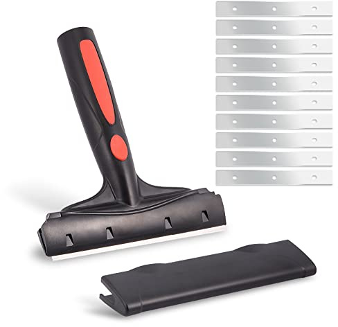 EHDIS Razor Blade Scraper, 6 Scraper Adhesive Remover Tool with 10 Double-Edge Blades for Cleaning Paint, Caulk, Adhesive, Label, Decal, Sticker from Window, Glass, Tile, Floor, Stove Top