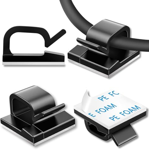 100 Pcs Cable Clips, Adhesive Cable Organizer Cord Holder Wire Clip Wire Management Self Adhesive Hooks Wire Holder for Office, Home (Black)