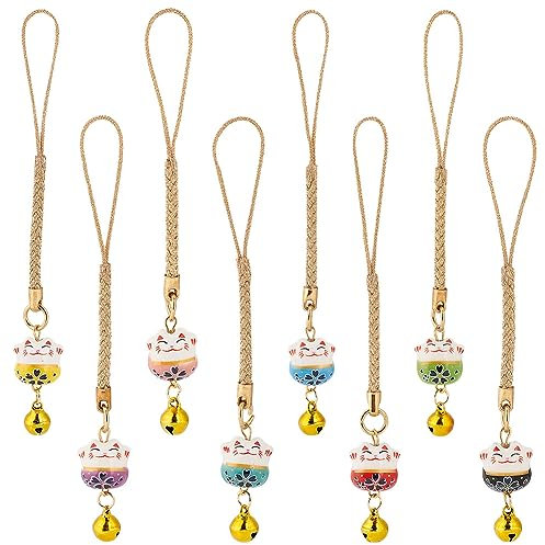PH PandaHall 8 llaveros Maneki Neko, colgantes japoneses de riqueza y salud, adorno para teléfono móvil y bolsa, Navidad, Año Nuevo