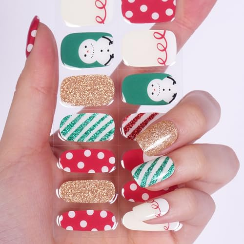 DANNI & TONI uv Gel Nagelfolien (Glittering Holiday) Rot und Grün Weihnachten Weihnachtstag Schneemann Christmas Aufkleber Nagelsticker Nageldesign Nagelfolie Selbstklebend Wraps 28 Aufkleber